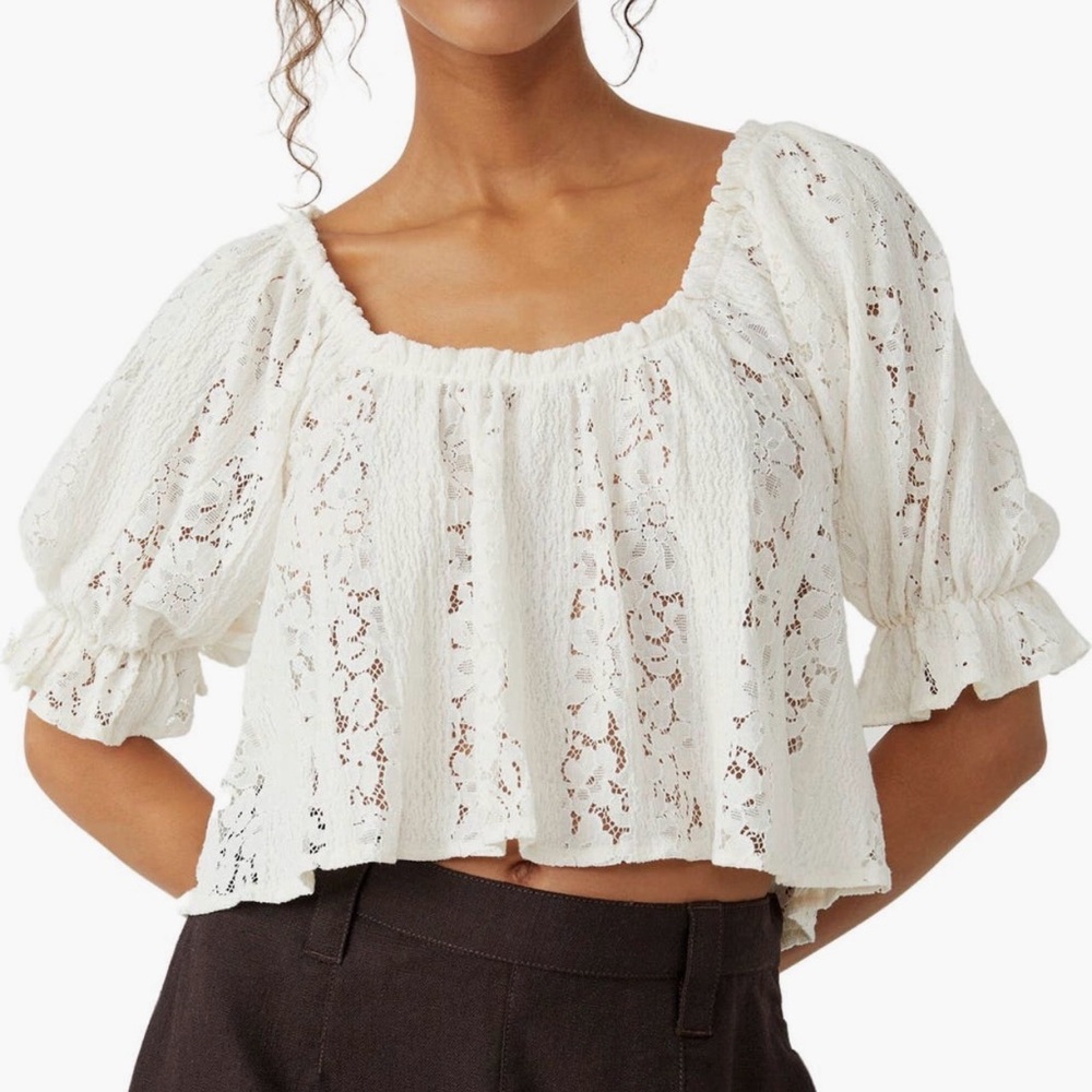 NWT Free People / Stacey Puff Sleeve
Lace Top / Ivory / Small